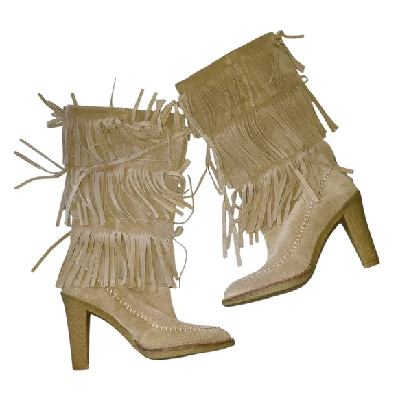 MICHAEL KORS Leather Suede fringe Western Rubber Heeled Boots Size 6.5